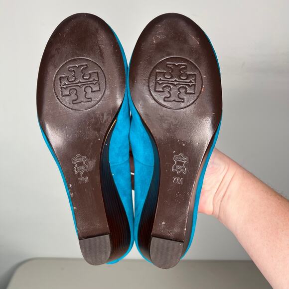 Tory Burch Teal Suede Chelsea Ballet Wedges Size 7 - Picture 6 of 9